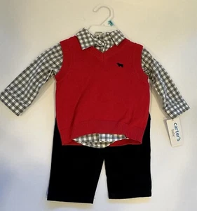 NEU Carter’s Baby Junge 6 Monate Urlaub rot Pullover Weste Shirt Hose 3-teiliges Set $ 46 - Bild 1 von 10