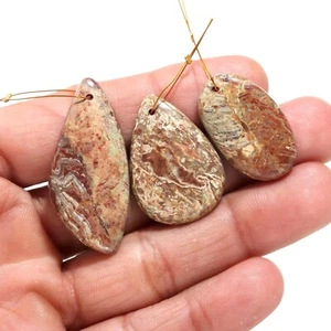 LOTE AL POR MAYOR DE PIEDRAS PRECIOSAS 58 CTS 3 PIEZAS jaspe café genuino forma de pera 40 a 26 mm - Imagen 1 de 7