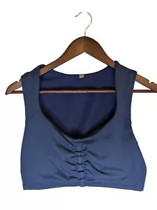 Free People Movement Pleats and Thank You Crop Tank Top Medium Blue Ruched Logo - Picture 1 of 10