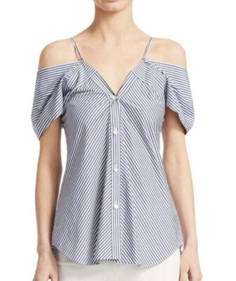 Blusa Hartman Camisa a Rayas de Algodón Azul Pequeño Top con Hombro Descubierto Theory para Mujer Foto 1 de 4