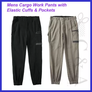 Mens Modern Fit Cargo Work Pants with Elastic Cuffs & Utility Pockets Work wear - Picture 1 of 5