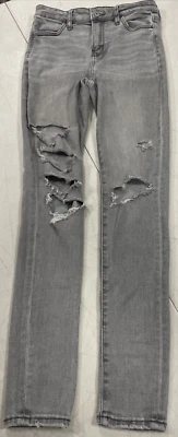 Pantalones de mezclilla American Eagle Next Level elásticos tiro alto desgastados grises talla 0 regular Foto 1 de 4