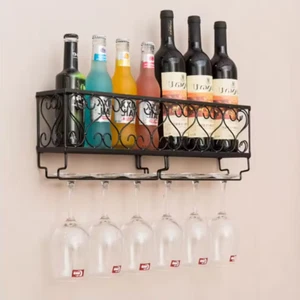 Wall Mounted Metal Wine Glass Rack Shelf Bar Drink Bottle Storage Display Holder - Picture 1 of 11