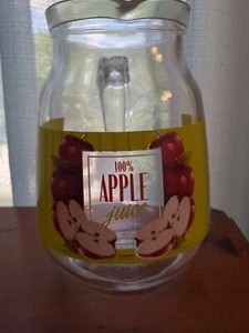 Vintage Cerve Clear Glass Apple Juice Pitcher 8” Bright Graphics Made in Italy - Picture 1 of 7