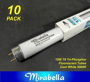 10 x 15W T8 Fluorescent Tubes Lamps 5000K Cool White 450mm 1.5 foot Mirabella - Picture 1 of 2