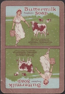 Playing Cards Single Card Old Vintage Wide  BUTTERMILK SOAP Advertising GIRL COW - Picture 1 of 3