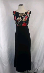 NWT Vintage Dawn Joy Black Dress Women's Size 7 Long Floral Dress 90s Fashion - Picture 1 of 14