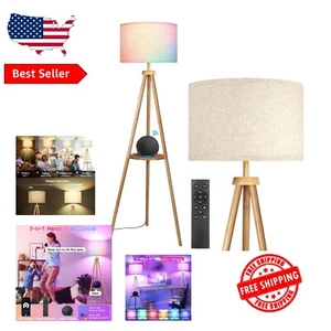 Mid-Century Dimmable LED Floor Lamp with Shelf - Remote Control & 4 Colors - Picture 1 of 9