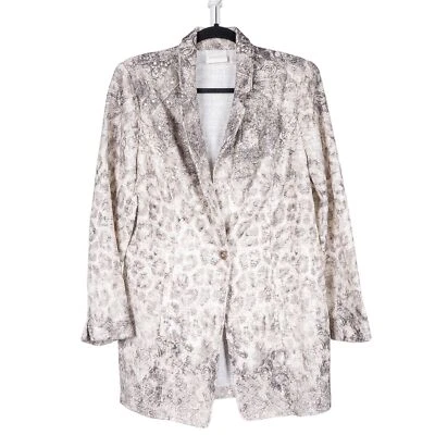 Blazer Chicos 1 M 8 Mujer Blanco Crema Gris Largo Lentejuelas Chaqueta Bolsillos Botón Foto 1 de 4