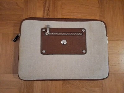 Funda para portátil Knomo beige lino cuero coñac 11" acolchada acolchada acolchada Foto 1 de 4