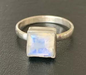 Sterling Silver Rainbow Moonstone Ring Square Solitaire Size 5 6 78 9 10 11 12 - Picture 1 of 2
