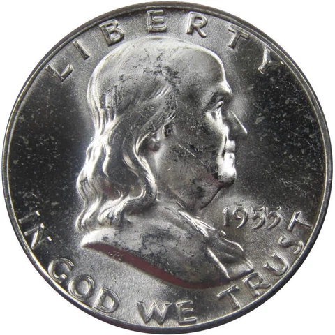 1955 Franklin Half Dollar BU Uncirculated Mint State 90% Silver 50c US Coin Cover