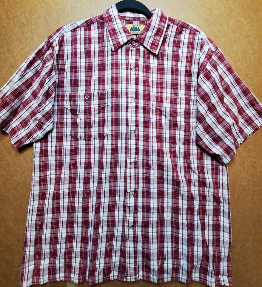 Hunter's Peak Rugged Wear Men's Snap Shirt Medium Red Plaid Short Sleeve Cotton - Image 1 of 4