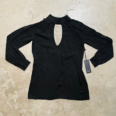 For Love & Lemons Mini Dress High Neck Deep V Open Back Long Sleeve Black XS NWT - Image 1 of 4