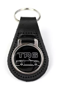 Triumph TR6 Car Logo Quality Black Leather Keyring - Foto 1 di 1