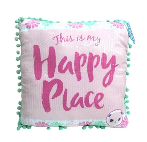Almohada Shopkins Happy Places Lentejuelas Pompón Borde Lanzamiento Rosa - Imagen 1 de 4