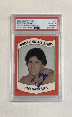 TITO SANTANA RC 1982 WRESTLING ALL STARS #13 SIGNED AUTOGRAPH CARD PSA 6 AUTO 9 - Image 1 of 2