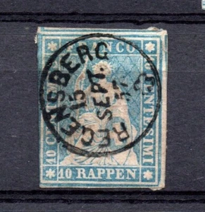 Schweiz 1854 Freimarke 14 Strubl/Sitzende Helvetia gebraucht luxus Regensberg - Bild 1 von 2