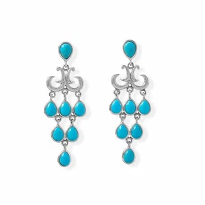 Pear Shaped Simulated Turquoise Chandelier Earrings 925 Sterling Silver - Picture 1 of 1
