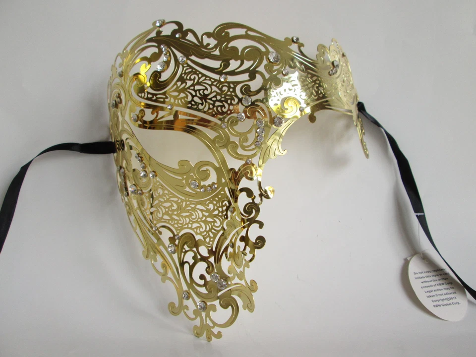 MASCARADA VENECIANA MALVADA CALAVERA CORTE LÁSER MARDI GRAS MEDIA MÁSCARA ESTRÁS METAL Foto 1 de 1