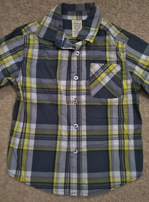 Faded Glory Button/Collar/Plaid/Dressy/Casual LS Shirt-Gray/Yellow/Black-4/5 - Image 1 of 3