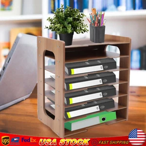 Wood Desktop Organizer Paper File Holder For Home Office Document Storage Rack - Picture 1 of 12