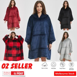 Oversized Hoodie Blanket, Sherpa & Fleece Wearable Blanket Hoodies for Women Men - Picture 1 of 43