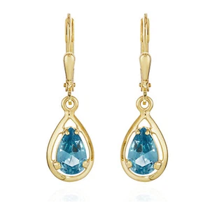 Paar Brisur Ohrhänger 333 Gelb Gold 8 Karat 14x8mm Aquamarin Ohrringe hochglanz - Bild 1 von 3