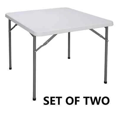 2 pcs 3ft Folding Table Garden Beach Family Picnic Party Table Square White - Image 1 of 4