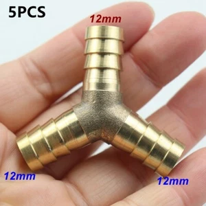 5Pcs Brass Hose Barb Fitting Pipe Tubing Splicer Fuel Water Gas Air Y-3 Way1/2" - Picture 1 of 8