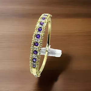 Diamonds & amethyst bangle- Real gemstones - 9ct solid gold - 12.11 grams - Picture 1 of 4