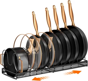 Pots and Pans Organizer, Blac Rack for under Cabinet, Expandable Pot Lid Kitchen - Picture 1 of 12