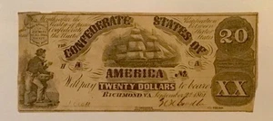 Civil War Confederate $ 20 Dollar T18 Note Original 1861 Low Low Serial # 806 - Picture 1 of 4