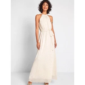 NWT ModCloth Illuminated Elegance Chiffon Maxi Dress Ivory Wedding Bridesmaid - Picture 1 of 11