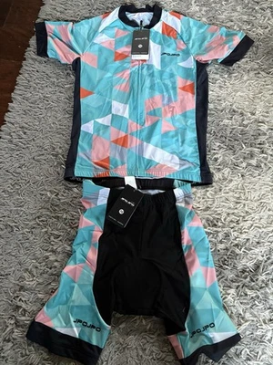 JPOJPO Mujer Ciclismo Cremallera Completa Jersey Y Pantalones Cortos Acolchados, Ambos Talla M Foto 1 de 4