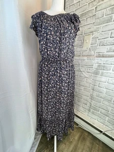 Universal Thread Rüschen Maxikleid L blau Blumen Stufen ärmellos Boho Landhaus - Bild 1 von 16