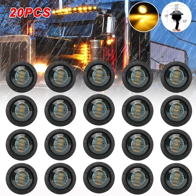 20x Smoked Amber 3/4" Bullet Round LED Side Marker Lights For Trailer Truck RV - Image 1 of 4