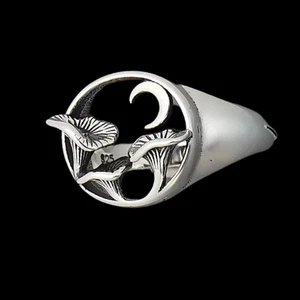 Sterling Silver Mushroom & Moon Ring - Picture 1 of 6