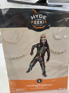 New Color Melt Skeleton Halloween Costume Kids Large 10-12 Glow Under Blacklight - Picture 1 of 4