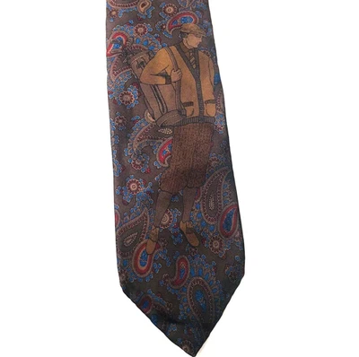 Aquascutum Vtg Tie Golf Antique 1920s Style Paisley Silk Brown London UK Preppy - Image 1 of 4