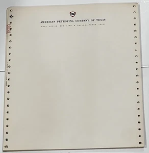 Continuous Dot Matrix Vintage Ephemera Printer Paper 24 Sheets Fina Gas Petro - Picture 1 of 3