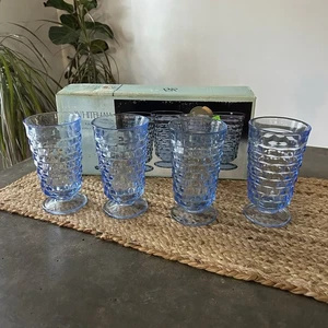 Vintage Neu Box Whitehall Indiana Glas 4 Stck Regal Blau 14oz Kühler Set Gläser - Bild 1 von 4
