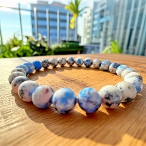 Natural K2 Jasper & Azurite Raindrop 8mm Gemstone Beads Unisex Stretch Bracelet - Picture 1 of 6