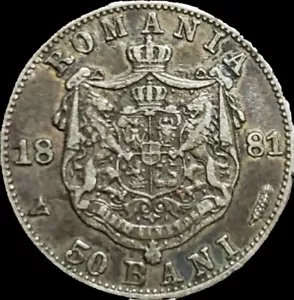 1881-V Rumänien Silber 50 Bani. Carol I. Selten getönt - Bild 1 von 2