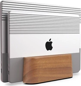 Vertical Laptop Stand, Dual Slot Wooden Laptop Holder Vertical for Desk, Widt... - Picture 1 of 12