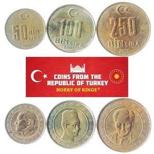 Turkish 3 Coin Set 50000 100000 250000 Lira | Turkey | 2001 - 2004 - Picture 1 of 1