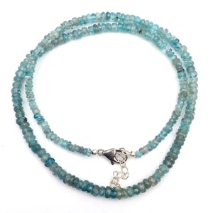 Natural Blue Zircon Necklace 16 Inch Length 925 Silver Lock 4-5MM Rondelle Beads - Picture 1 of 7