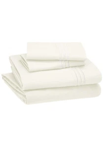 Amazon Basics Premium Sheet Set Embroidered Hotel Stitch Soft Easy Wash Microfib - Picture 1 of 5