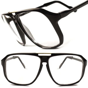 Classic Retro Swag Hip Hop Rapper DJ Oversized Black Square Clear Lens Glasses - Picture 1 of 4