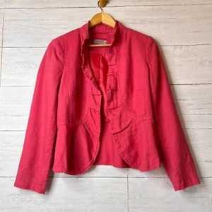 Per Una Blazer Womens Size 10 Faded Pink 100% Flax Linen Ruffles Jacket Natural - Picture 1 of 19